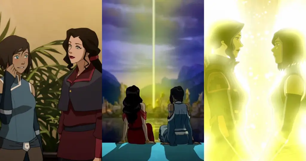 Gambar Yuma Asami dan Korra berinteraksi