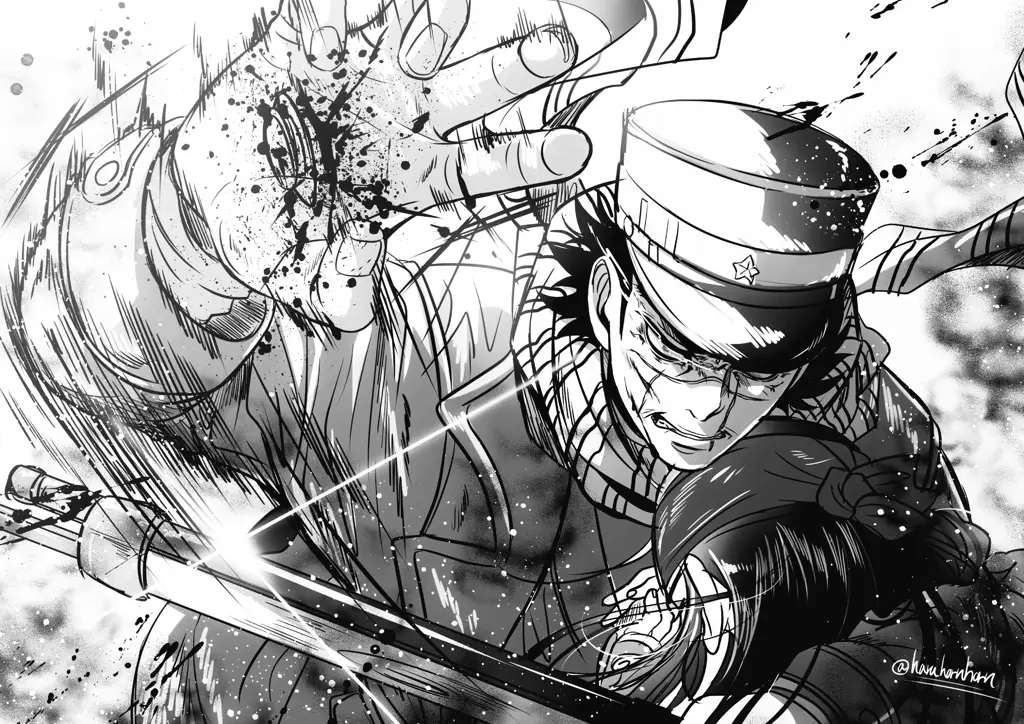 Screenshot anime Golden Kamuy yang menampilkan karakter utamanya