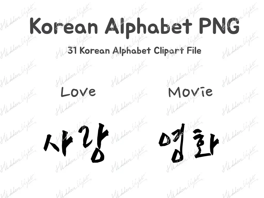 Gambar yang menampilkan huruf-huruf alfabet Korea (Hangul).