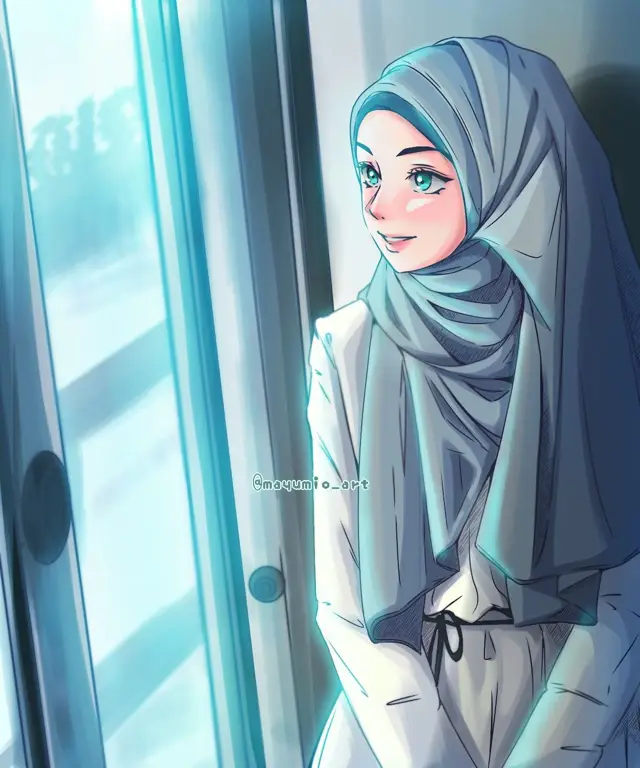 Berbagai ilustrasi gaya anime hijab kawaii