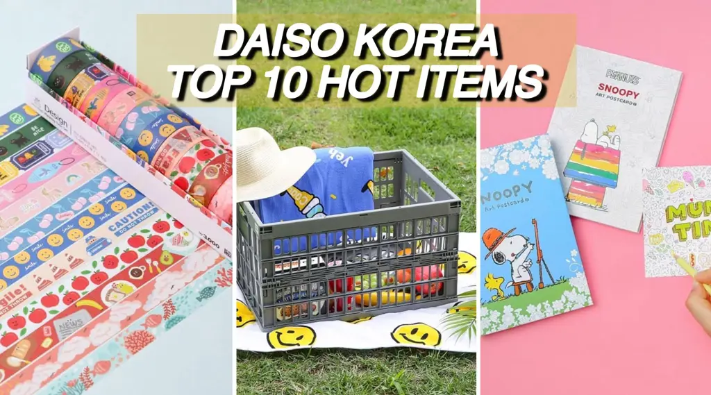 Berbagai macam produk Daiso Korea yang tertata rapi di rak