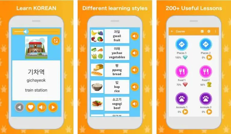 Antarmuka aplikasi pembelajaran bahasa Korea yang menarik dan mudah digunakan
