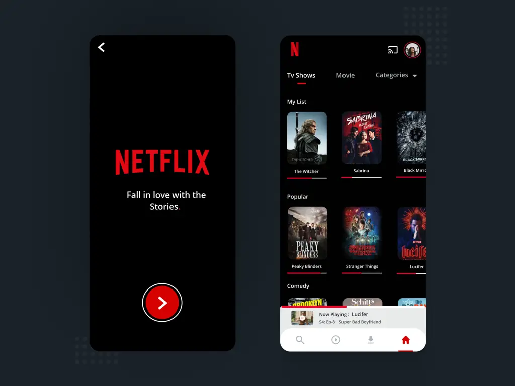 Antarmuka aplikasi Netflix