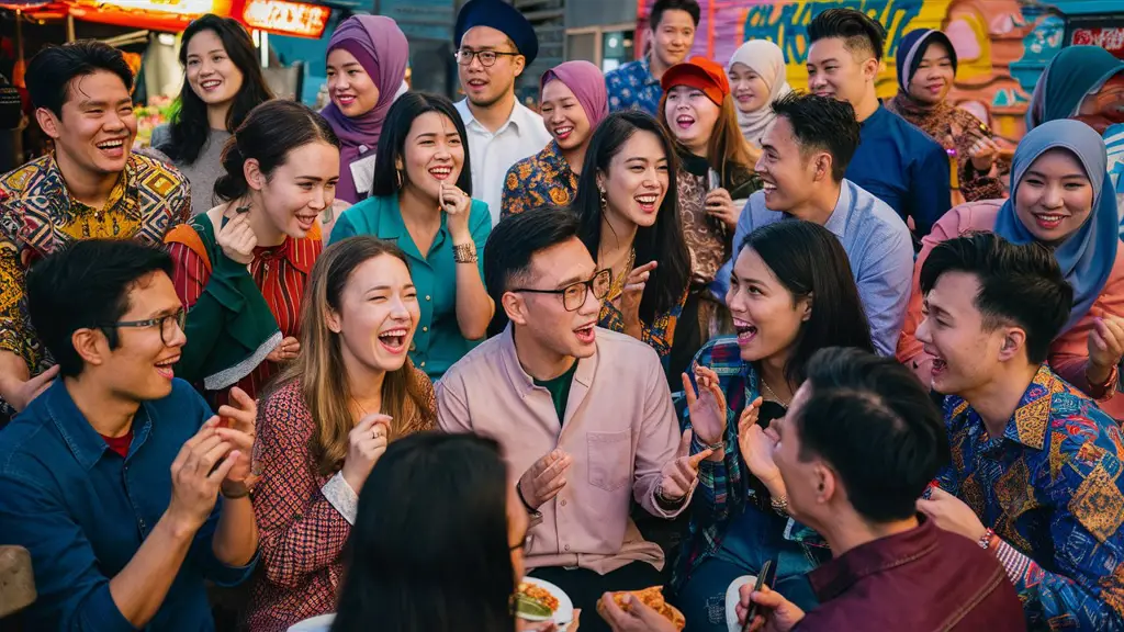 Gambar yang menggambarkan anak muda Indonesia sedang berkomunikasi.