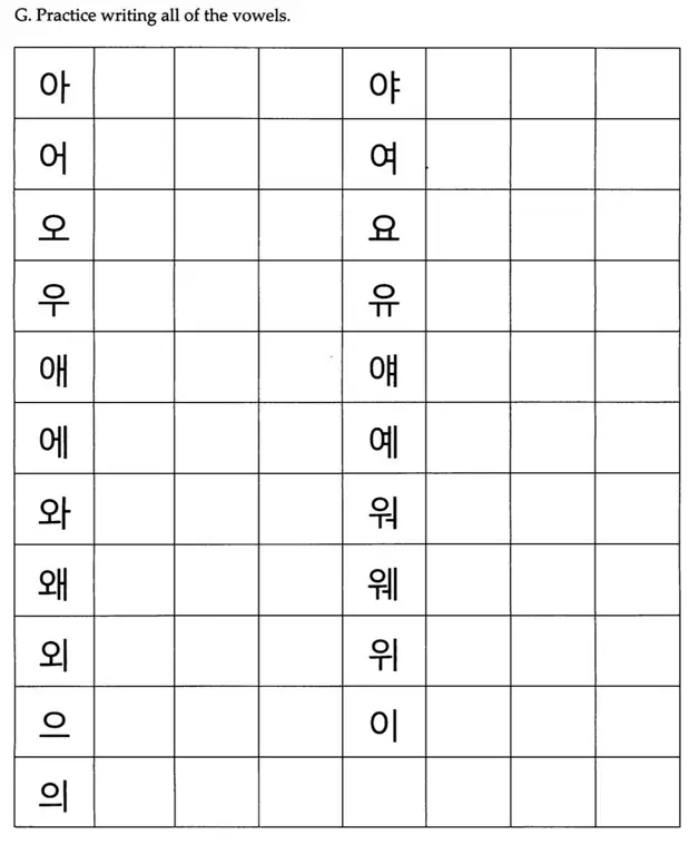 Gambar seorang yang sedang belajar alfabet Korea