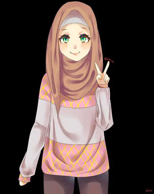 Ilustrasi anime gadis berhijab dengan berbagai gaya fashion