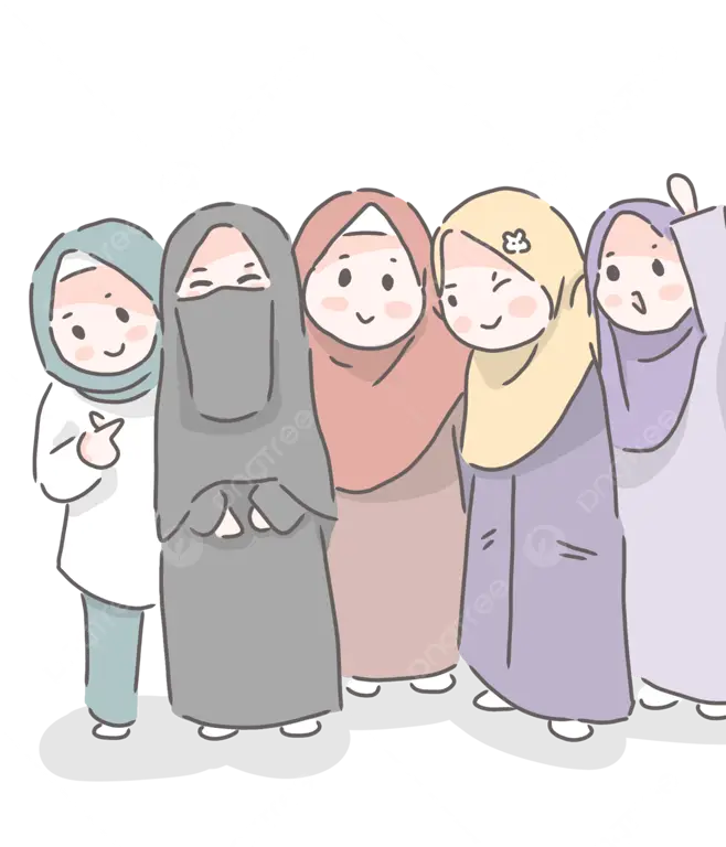 Ilustrasi beragam karakter anime sahabat berhijab