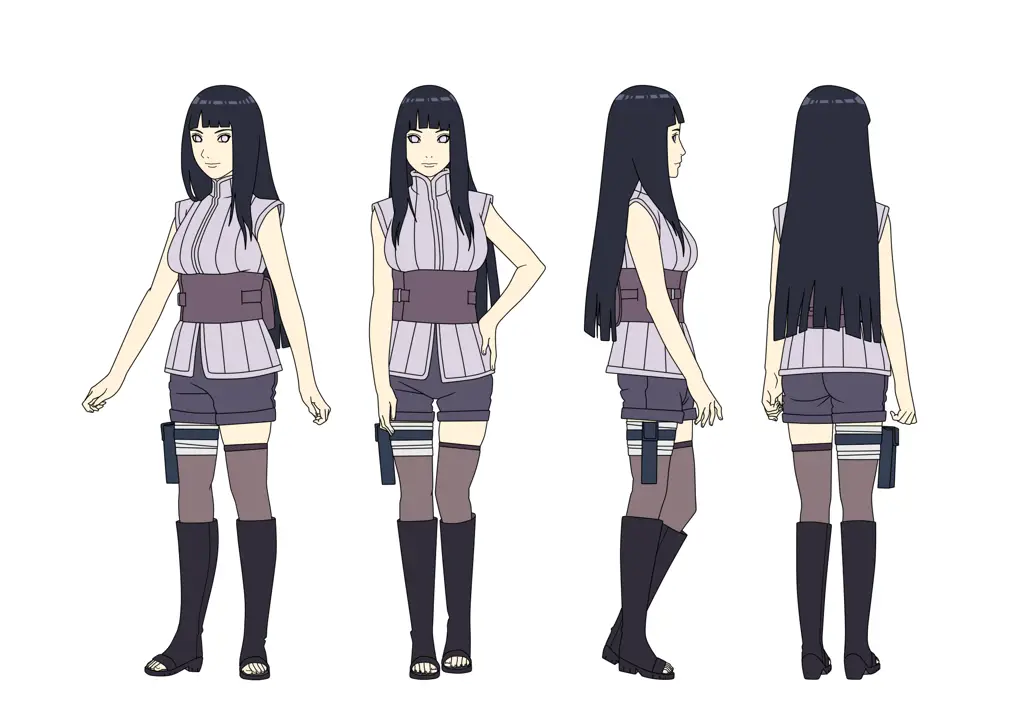 Hinata Hyuga dengan tampilan full body dalam berbagai kostum