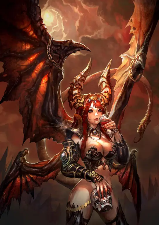 Ilustrasi seni succubus telanjang