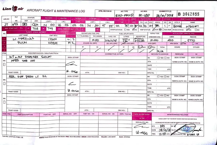 Contoh buku catatan perawatan pesawat