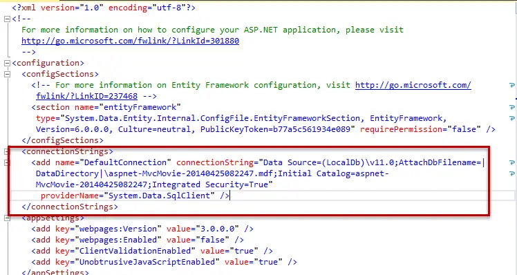 Gambar contoh connection string SQL Server