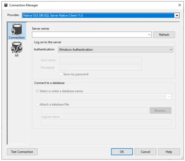 Gambar yang menunjukkan contoh kesalahan connection manager di SSIS