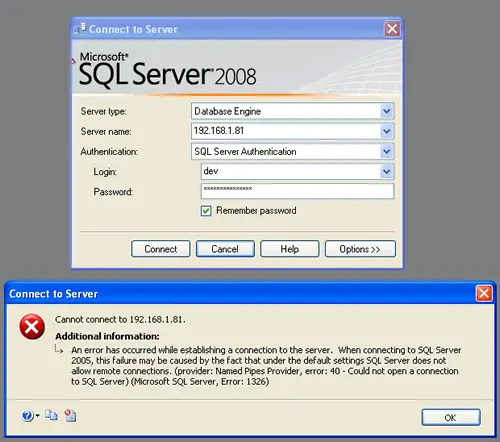 Gambar ilustrasi kesalahan database SQL Server