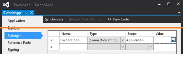 Gambar contoh koneksi string SQL Server