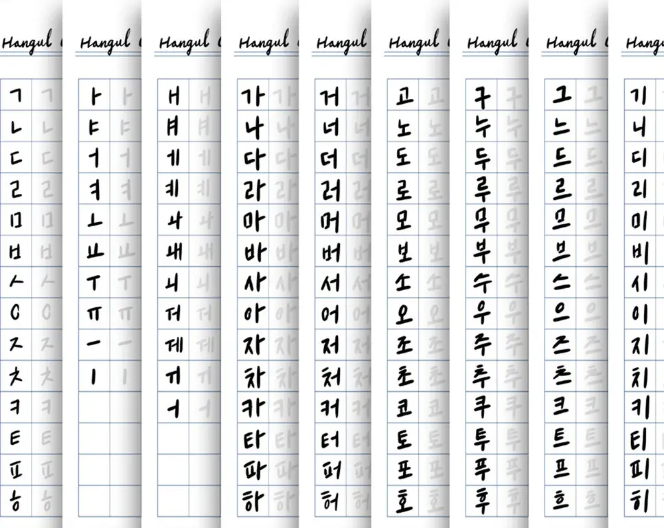 Contoh latihan menulis alfabet Korea