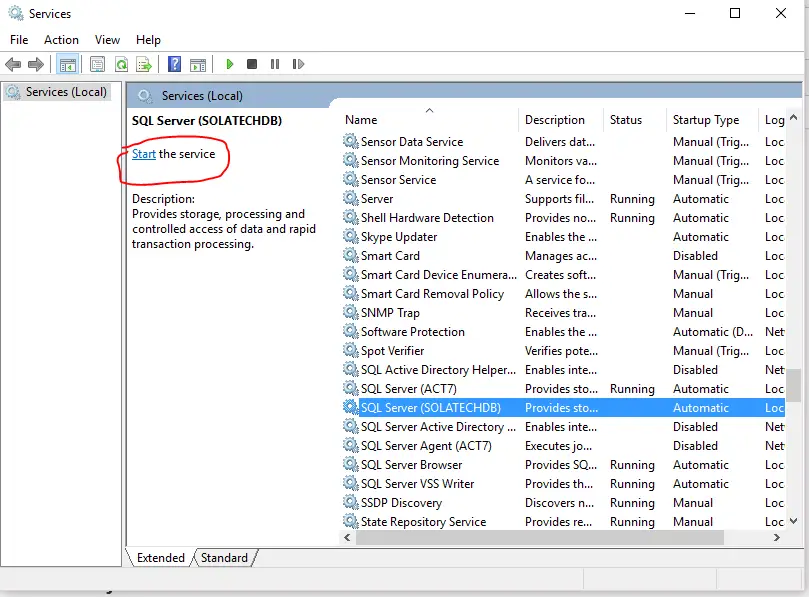 Gambar contoh pesan kesalahan SQL Server