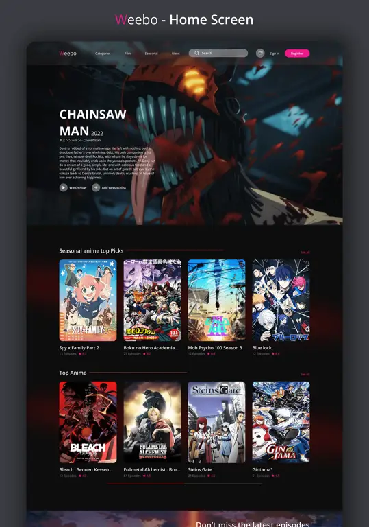 Antarmuka situs streaming anime resmi