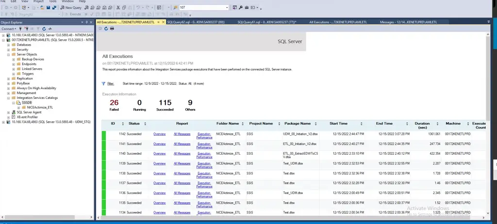 Gambar: Cuplikan Layar SQL Server Management Studio yang menampilkan Log SSIS