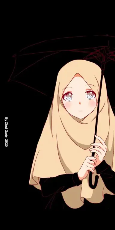 Gambar karakter anime yang mengenakan hijab.