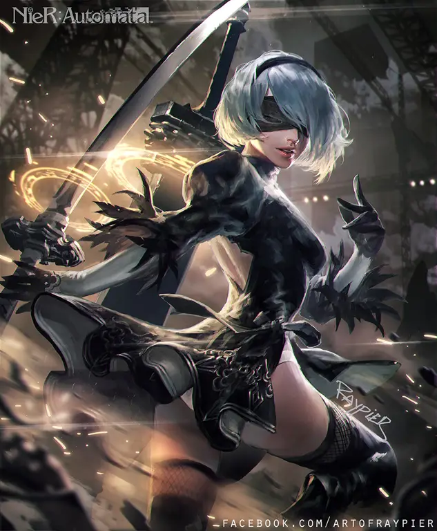 Gambar fanart 2B dari game Nier: Automata