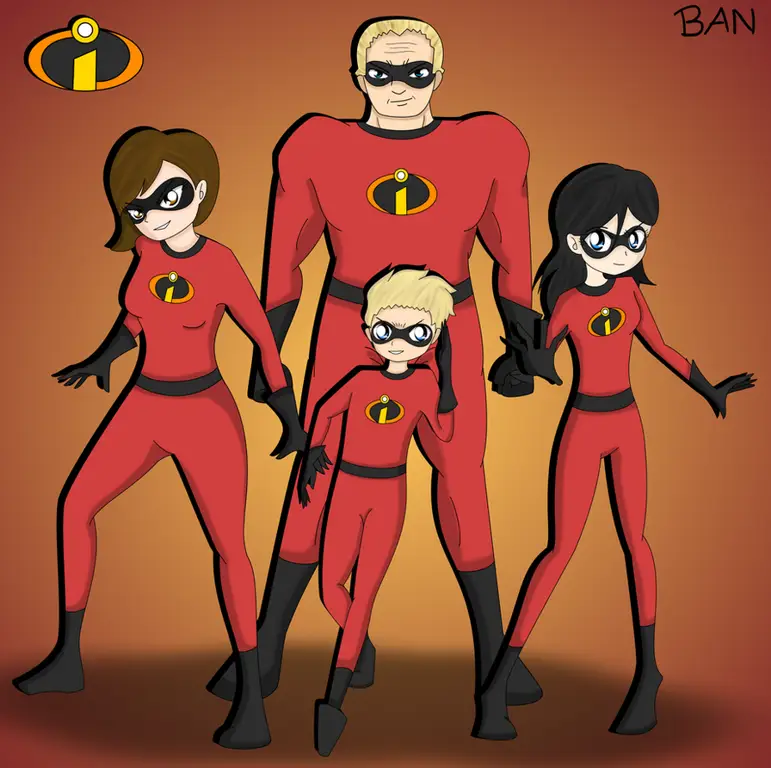 Gambar fanart keluarga Incredibles dalam gaya hentai