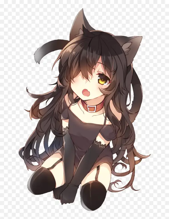 Ilustrasi gadis kucing hitam anime