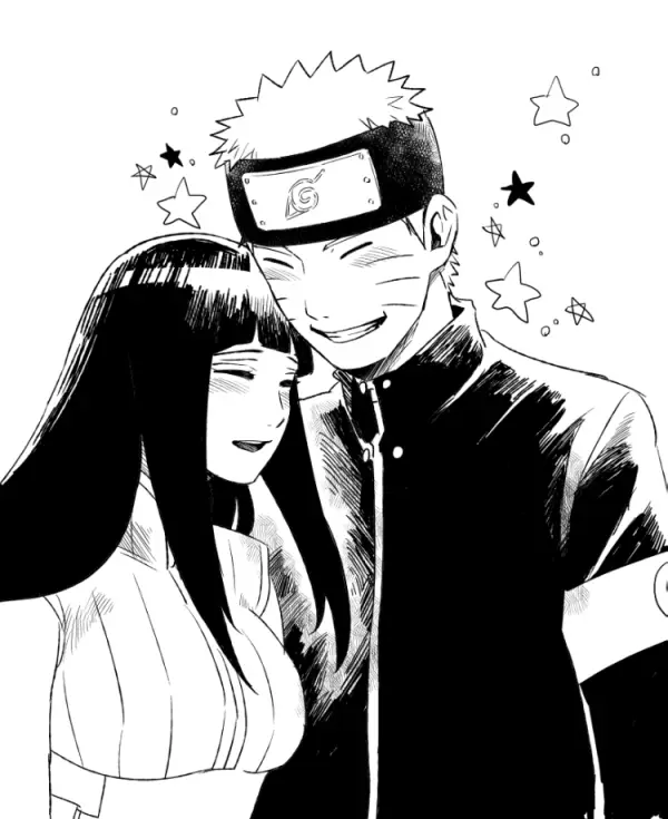 Gambar fanart Naruto dan Hinata yang manis dan penuh kasih sayang.