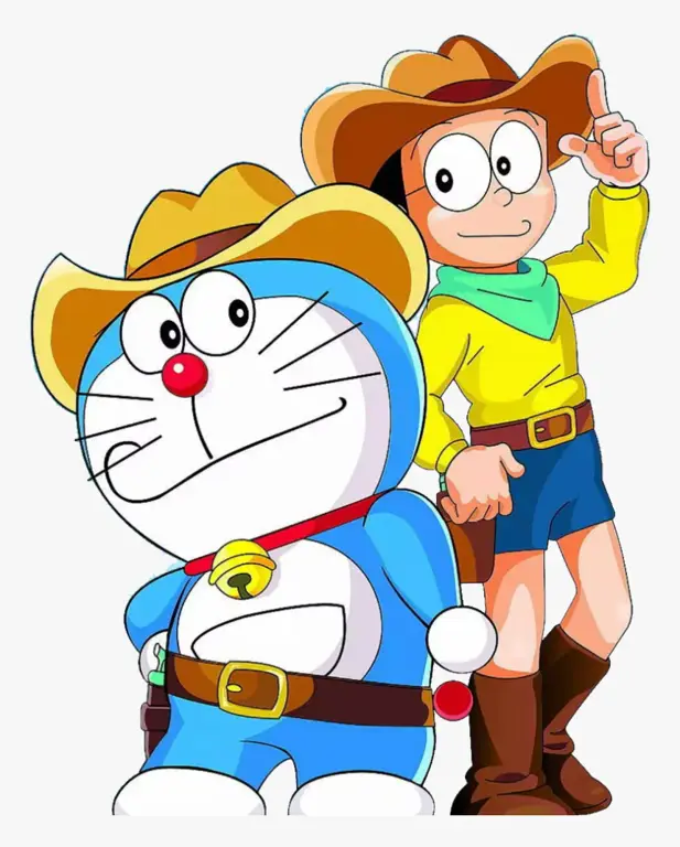 Nobita dan Doraemon menonton film bersama