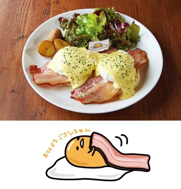 Gambar Gudetama bersama makanan