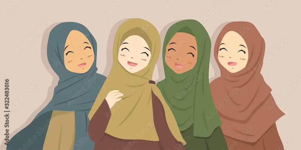 Anak-anak perempuan muslim yang menggemaskan mengenakan hijab