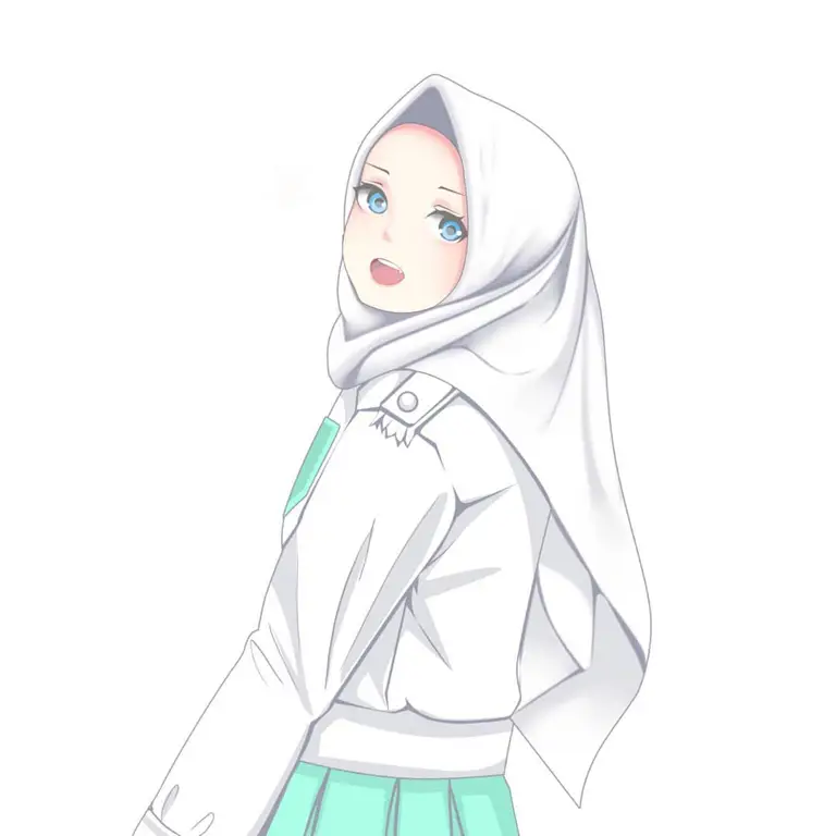 Ilustrasi gadis anime imut memakai hijab