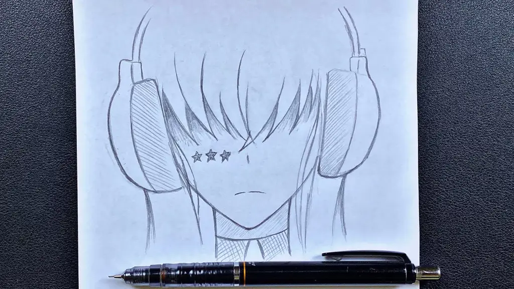 Gambar seorang gadis anime yang sedang mendengarkan musik dengan headphone