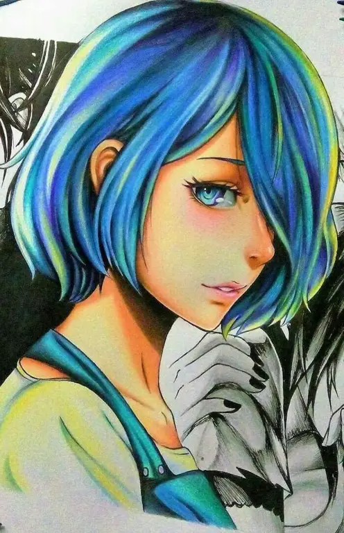 Ilustrasi gadis anime berambut biru