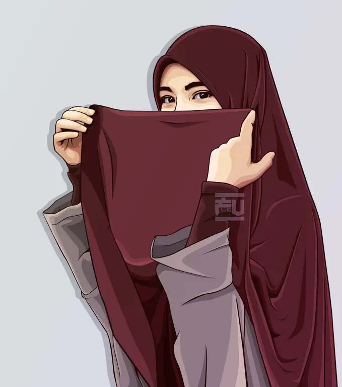 Ilustrasi seorang wanita berjilbab dengan gaya anime