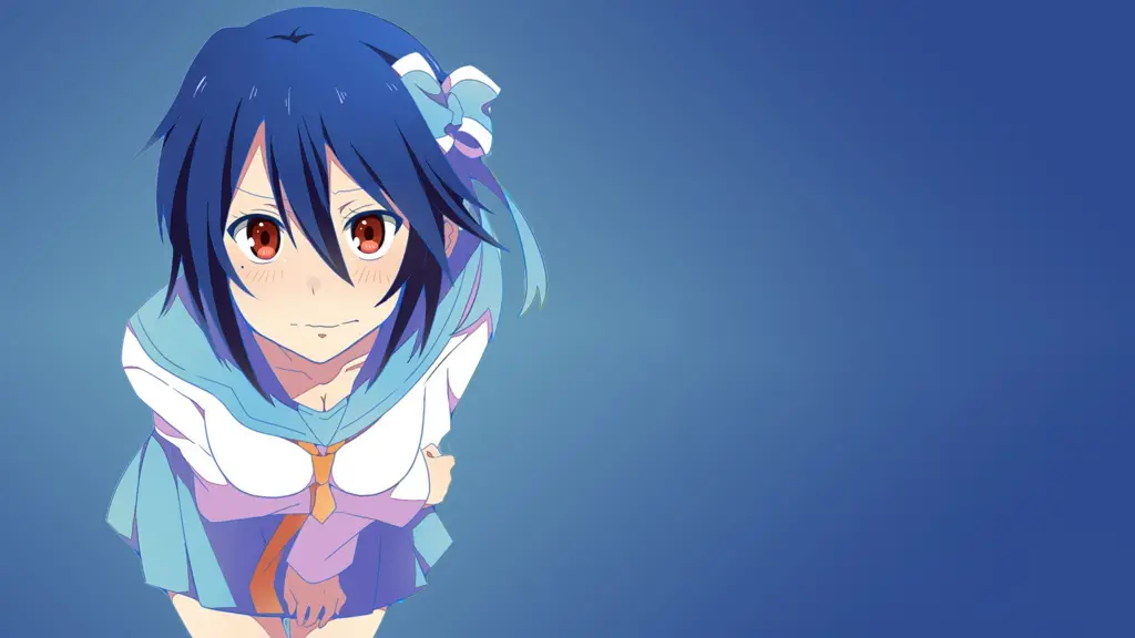 Gambar gadis anime berambut biru dan bermata merah