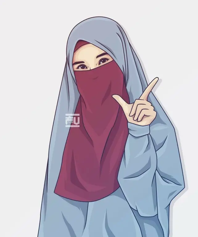 Ilustrasi gambar kartun perempuan cantik berhijab dengan detail yang indah