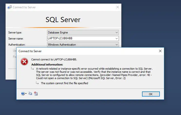 Gambar kode kesalahan SQL Server