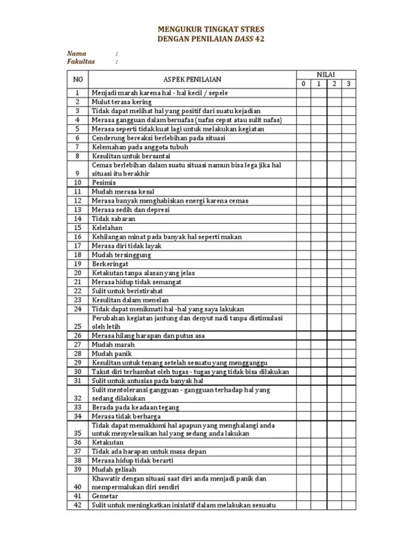 Contoh kuesioner DASS-430