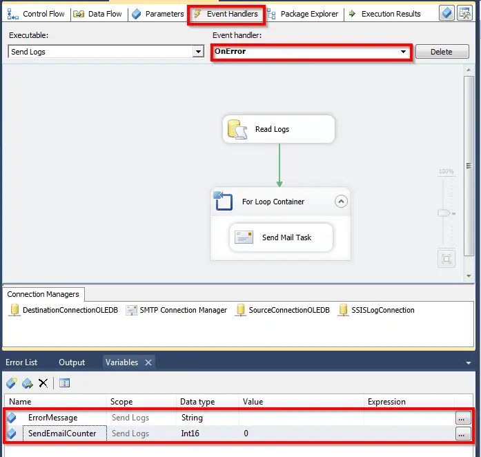 Contoh log error SSIS