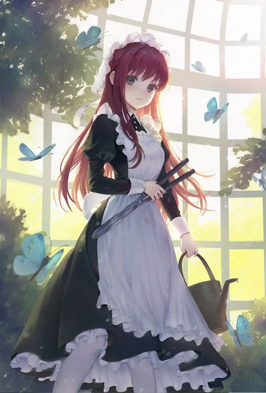 Ilustrasi anime maid berdada besar