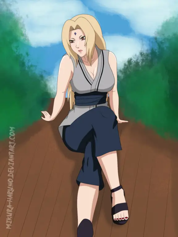 Gambar seni penggemar Tsunade dengan tema hentai