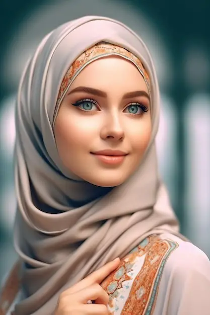 Wanita cantik mengenakan kebaya modern dan hijab