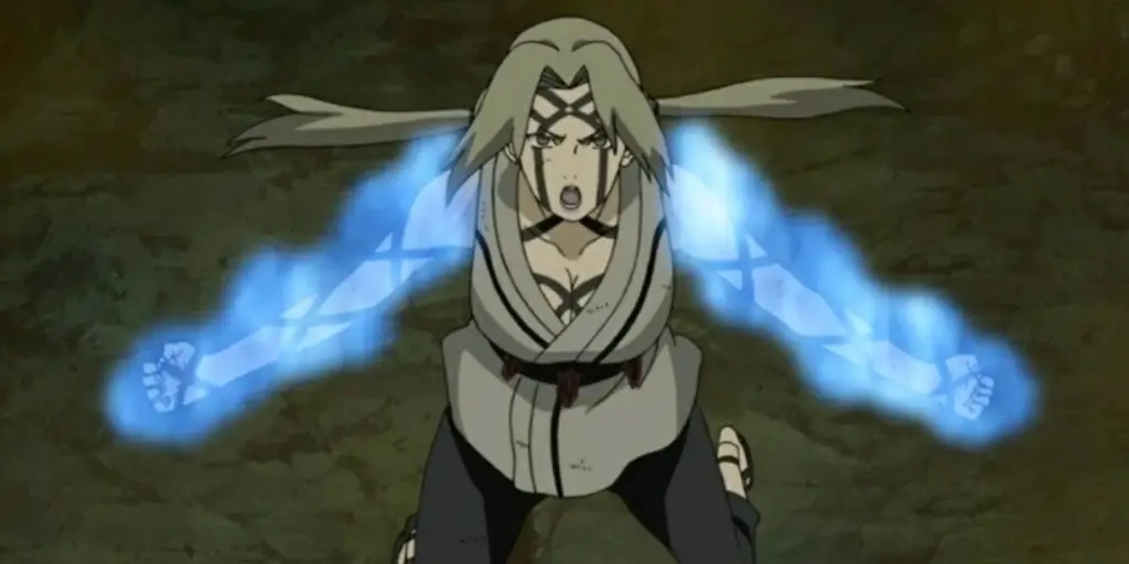 Gambar Tsunade menggunakan jutsu penyembuhannya