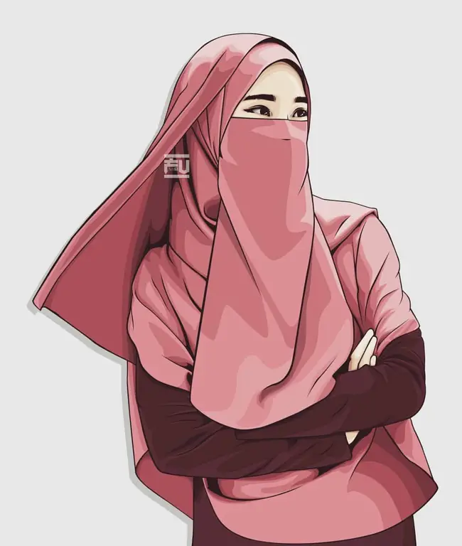 Ilustrasi karakter kartun hijab yang lucu dan menggemaskan