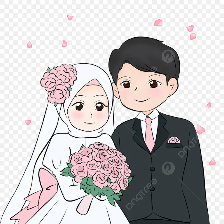 Ilustrasi kartun pasangan hijab yang lucu