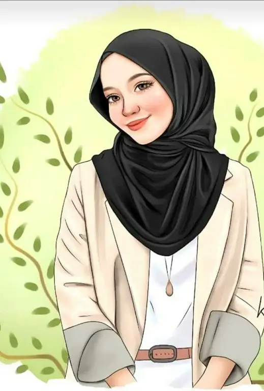 Gambar perempuan kartun berhijab dengan gaya modern