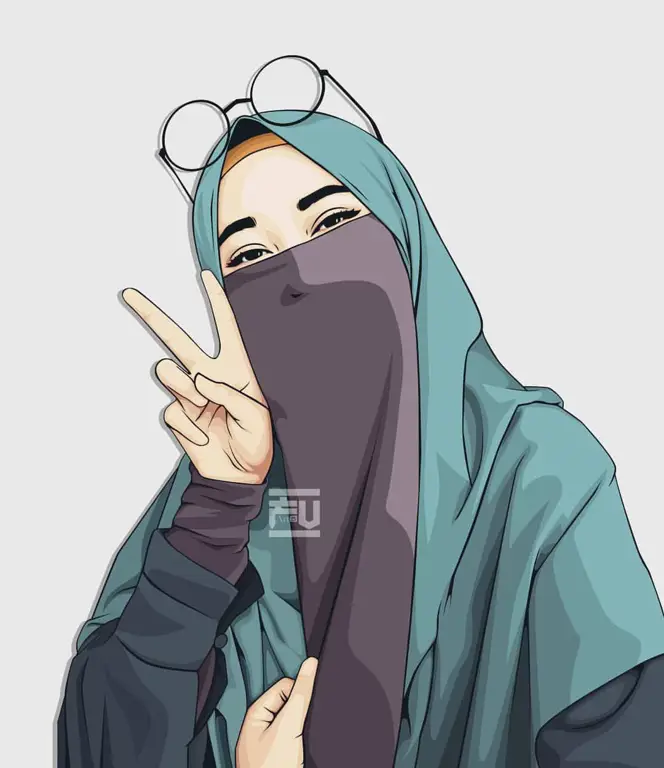 Gambar kartun perempuan cantik berhijab dengan gaya modern dan trendi