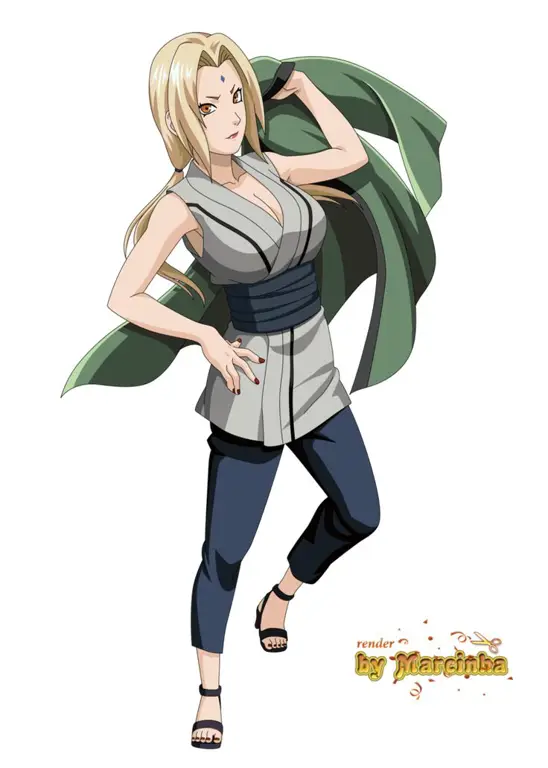 Gambar karya seni Tsunade yang elegan dan sesuai dengan karakternya.