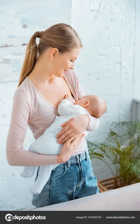 Seorang ibu tersenyum bahagia menyusui bayinya