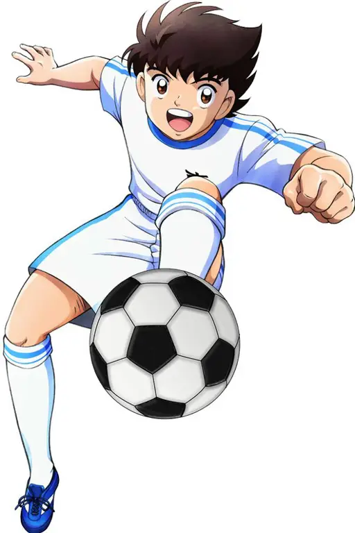 Gambar Tsubasa Ozora sedang bermain sepak bola